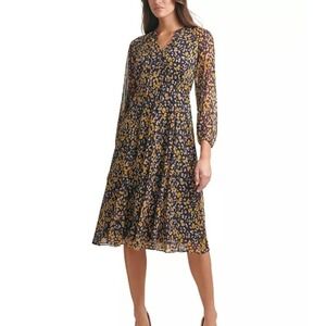Flowy blouson sleeve midi Chiffon dress